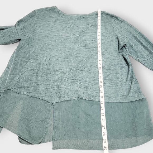 Ali Miles Floral Embroidered Lace Trim Tunic Top Green Spacedye Large Oversized - Picture 14 of 14